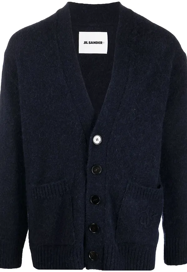 Jil Sander v-ringad långärmad kofta - Blå