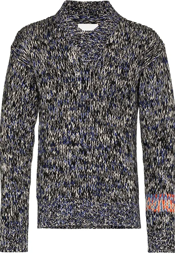 Jil Sander v-ringad melerad tröja - Svart