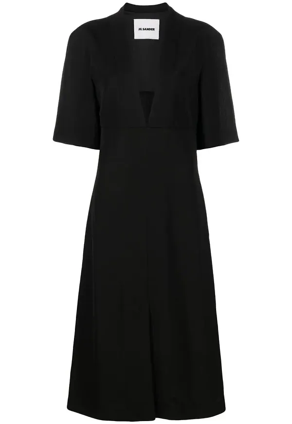 Jil Sander v-ringad midiklänning - Svart