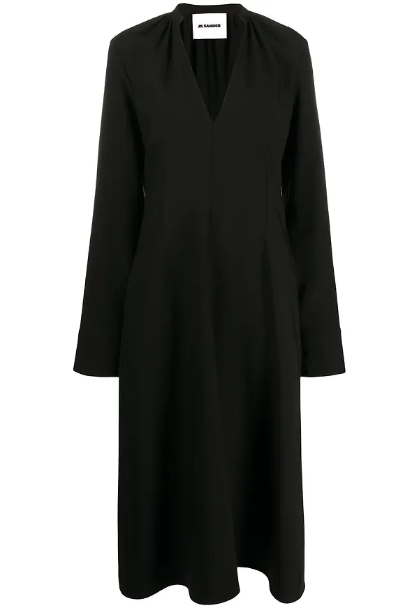Jil Sander v-ringad midiklänning - Svart