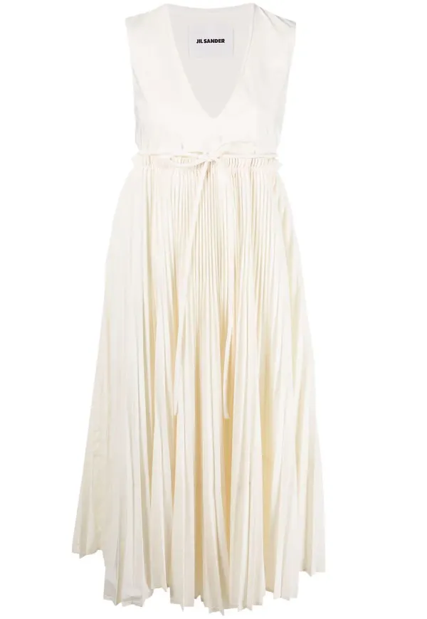 Jil Sander v-ringad plisserad midiklänning - Neutral