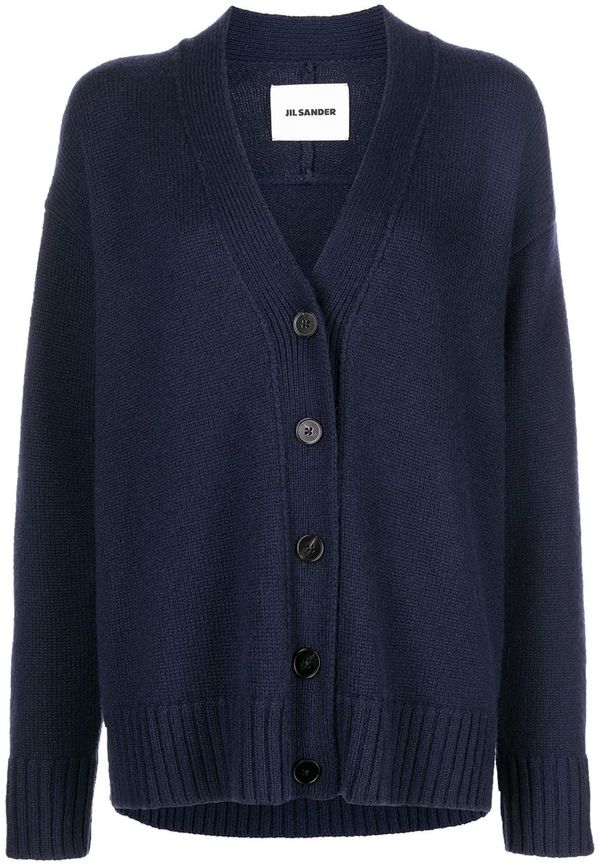 Jil Sander v-ringad stickad kofta - Blå