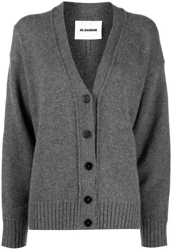 Jil Sander v-ringad stickad kofta - Grå