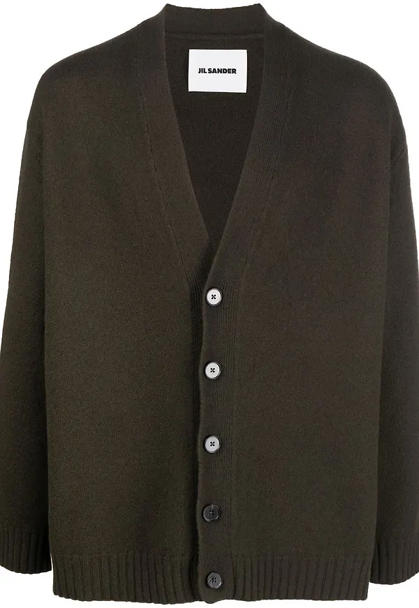 Jil Sander v-ringad stickad kofta - Grön