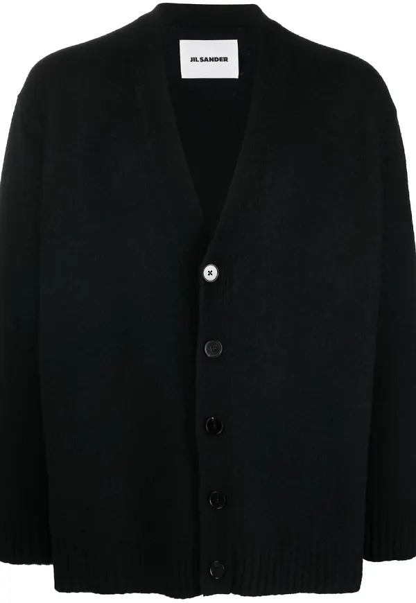 Jil Sander v-ringad stickad kofta - Svart