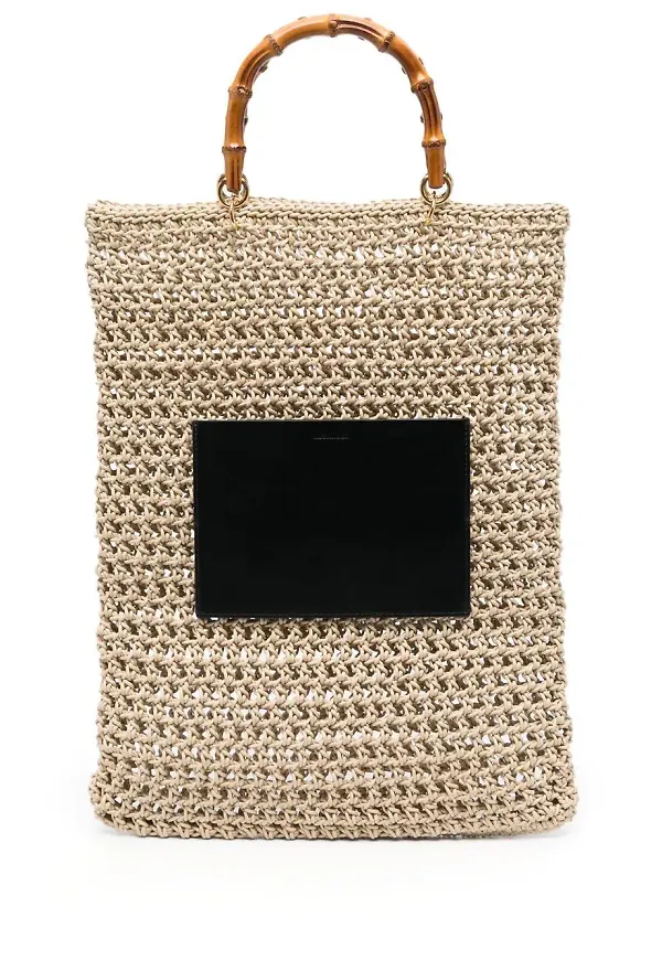 Jil Sander vävd totebag med bambuhandtag - Neutral