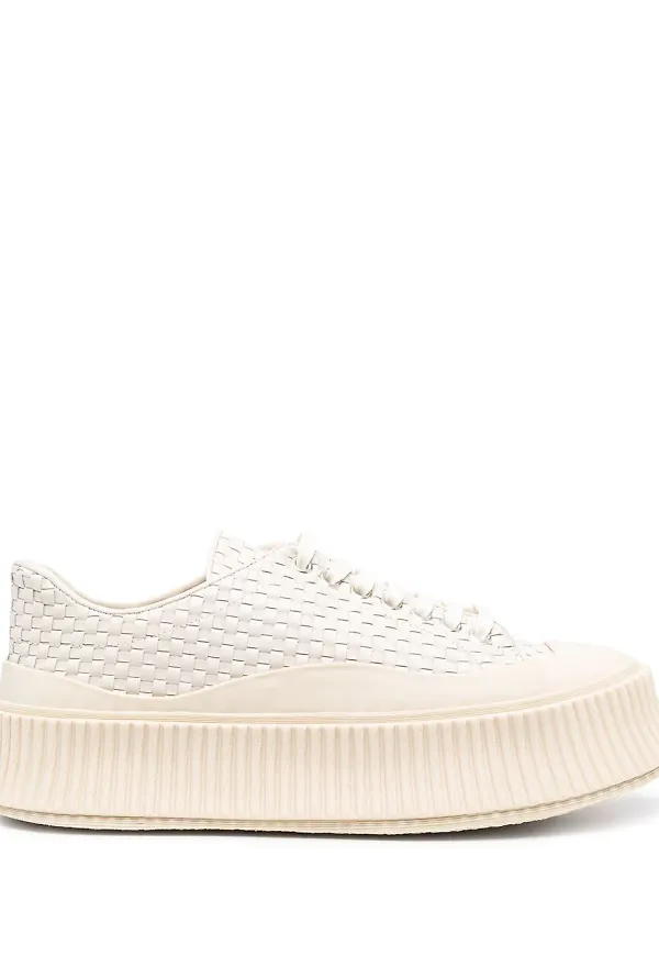Jil Sander vävda låga platåsneakers - Vit
