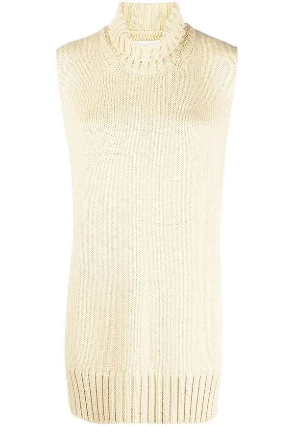 Jil Sander ärmlös grovstickad tröja - Neutral