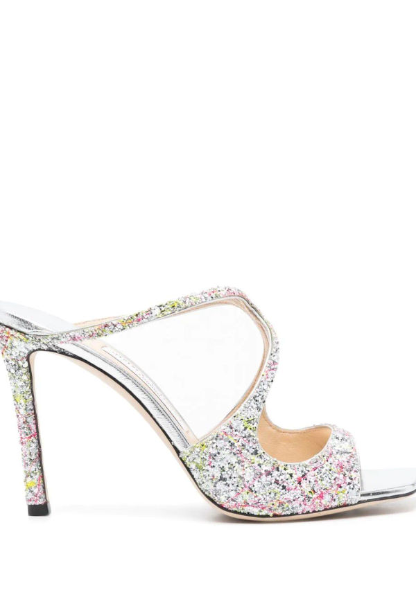Jimmy Choo Anise glittriga sandaler 95 mm - Silverfärgad