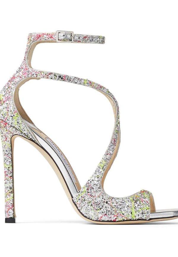 Jimmy Choo Azia glittriga sandaler 110 mm - Silverfärgad