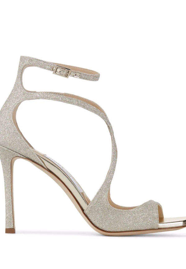 Jimmy Choo Azia glittriga sandaler 95 mm - Silverfärgad