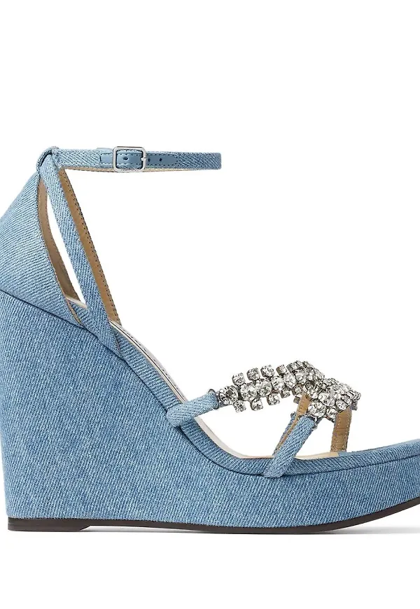 Jimmy Choo Bing sandaler med kilklack 120 mm - DENIM/CRYSTAL