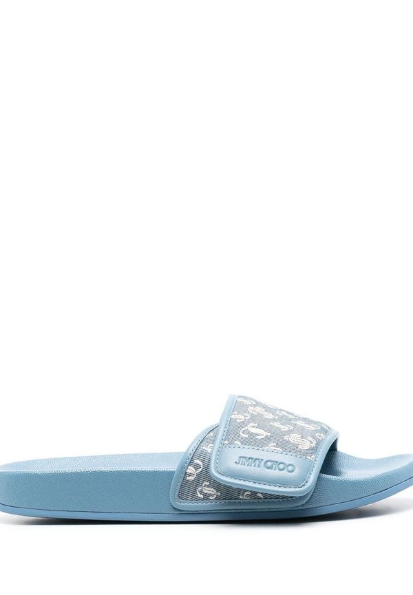 Jimmy Choo Fitz lädertofflor med monogram - Blå