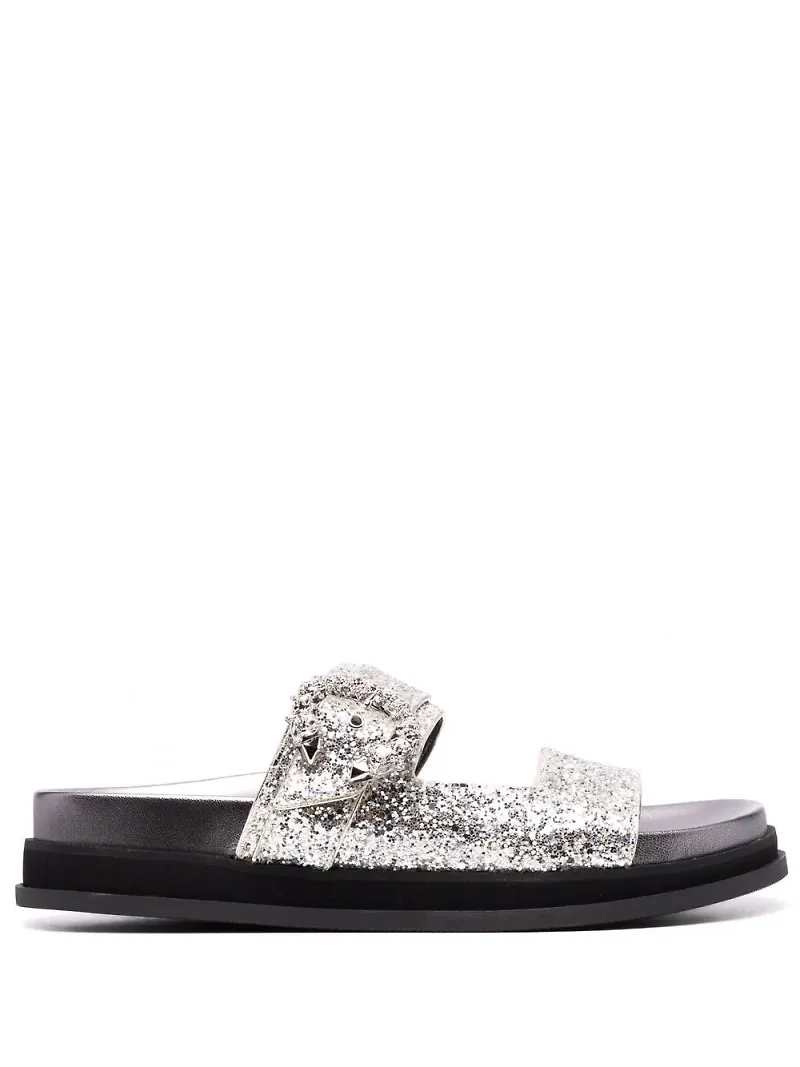 Jimmy Choo Minea låga glittriga sandaler - Silverfärgad