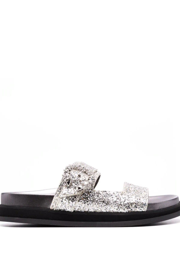 Jimmy Choo Minea låga glittriga sandaler - Silverfärgad