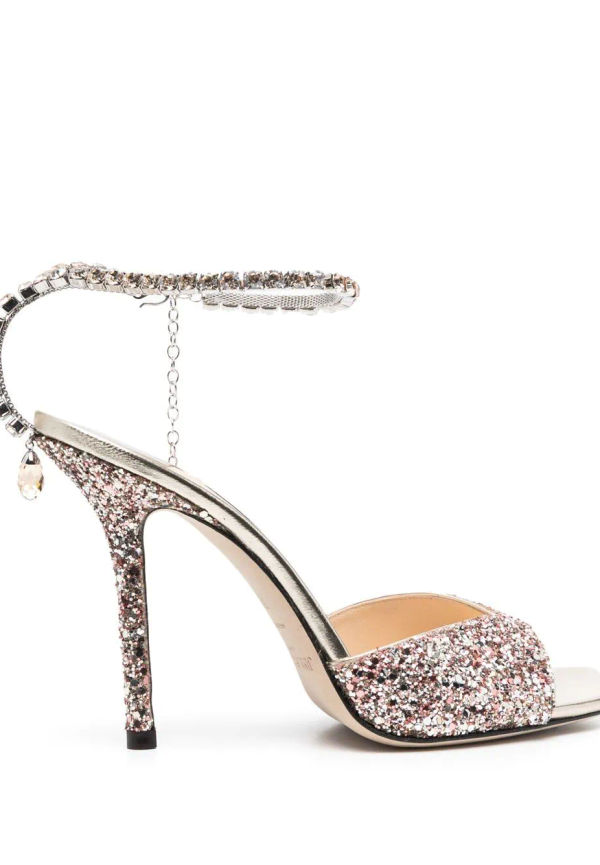 Jimmy Choo Saeda 100 mm glittriga sandaler - Guldfärgad