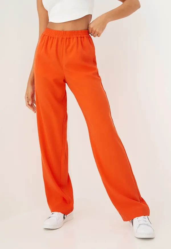 JJXX - Byxor - Red Orange - Jxpoppy Regular Hw Pant Noos - Byxor & Shorts - Pants