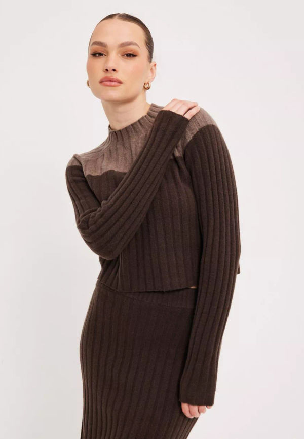 JJXX - Stickade tröjor - Morel - Jxlauren Crop Knit - Tröjor - Knitted sweaters