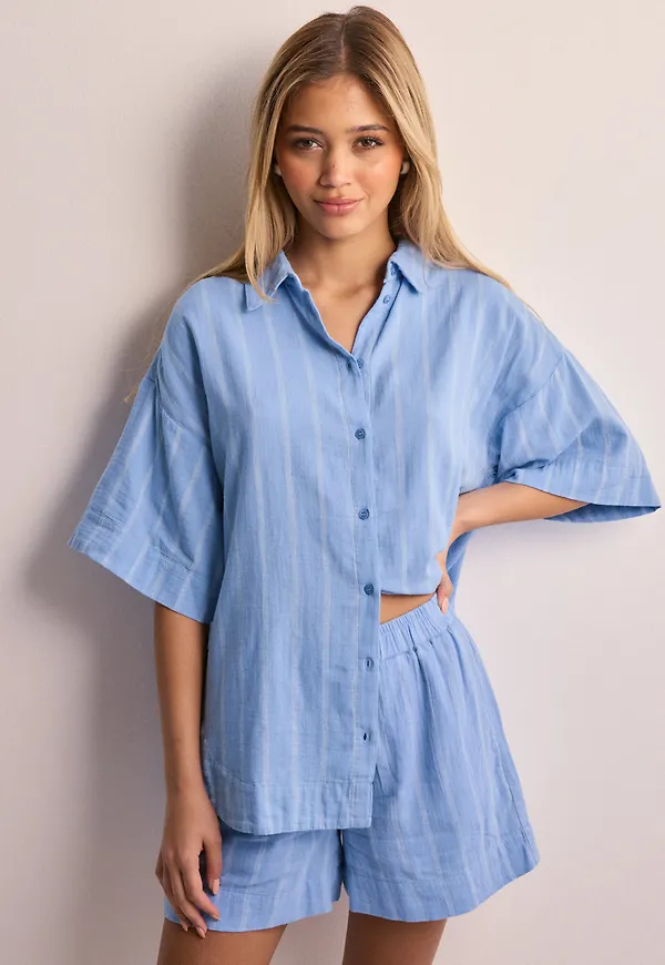 JJXX - Blå - Jxmia Ss Muslin Shirt Wvn