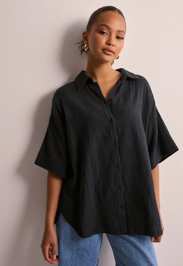 JJXX - Svart - Jxmia Ss Muslin Shirt Wvn