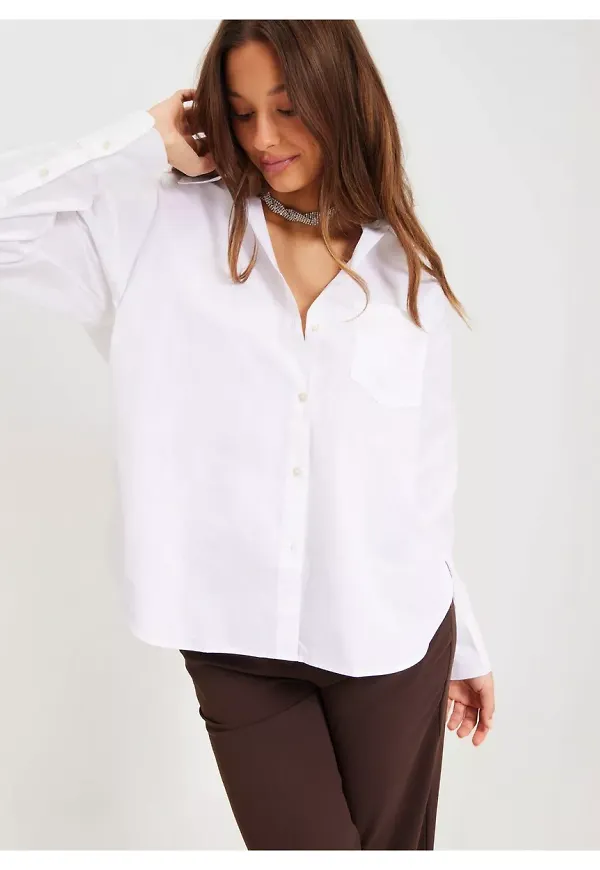 JJXX Jxjamie Ls Relaxed Poplin Shirt Noo Oversize skjortor White