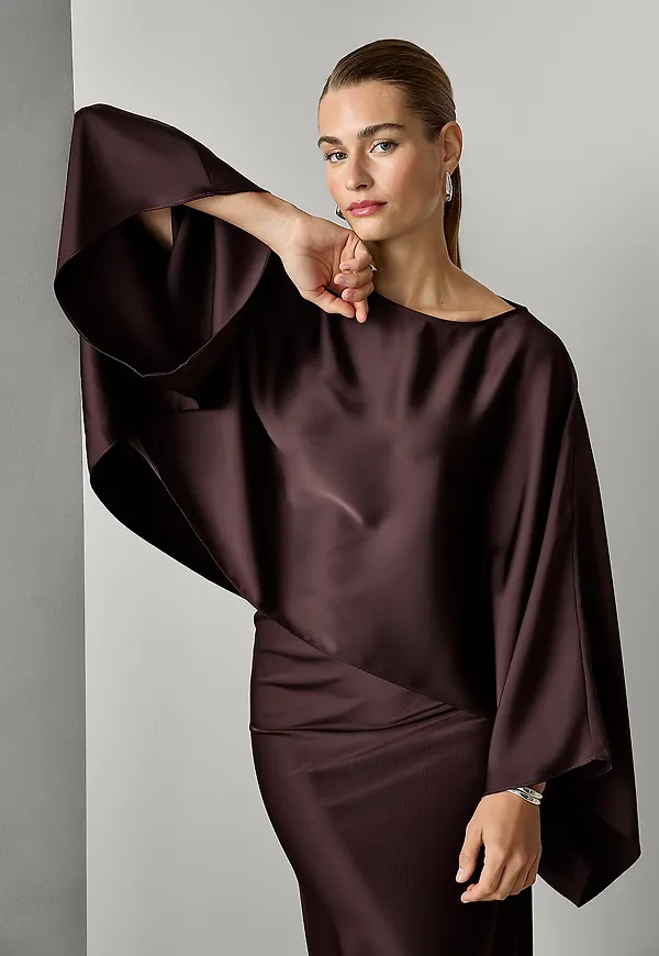 Joelle - Blus i satin - Brun