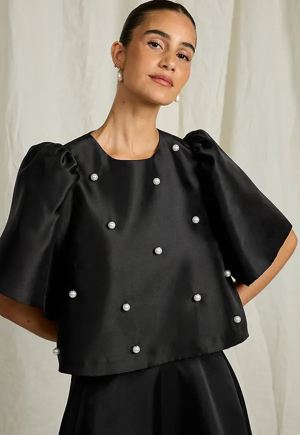 Joelle - Blus med puffärmar - Svart