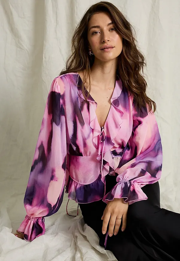 Joelle - Blus med volanger - Lila