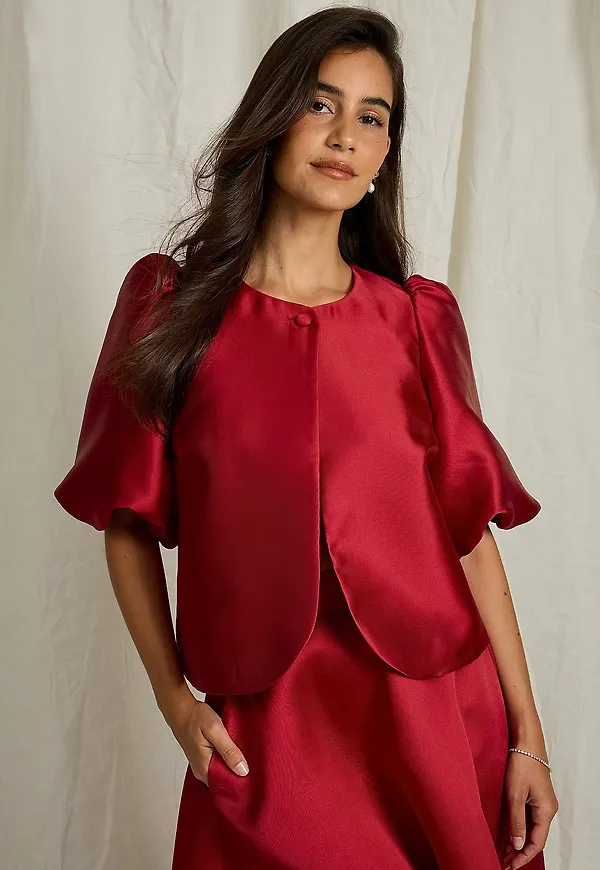 Joelle - Boleroblus i satin - Röd
