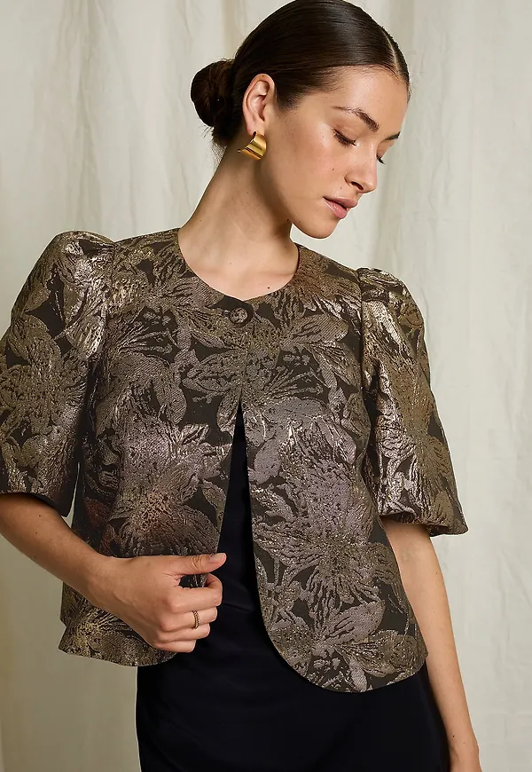 Joelle - Boleroblus i satin - Svart