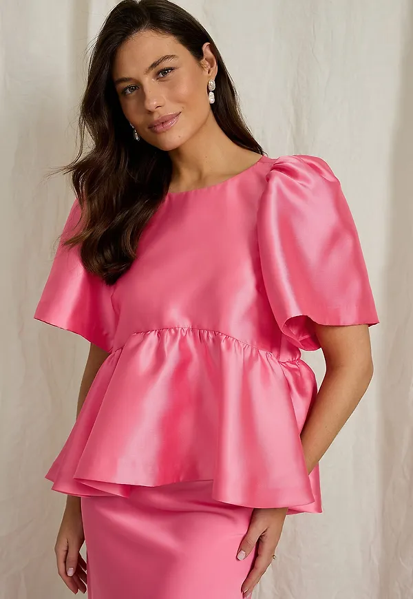 Joelle - Satinblus med peplum - Rosa