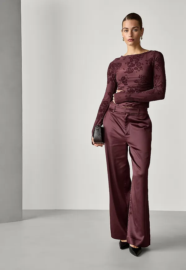 Joelle - Vida kostymbyxor i satin - Brun