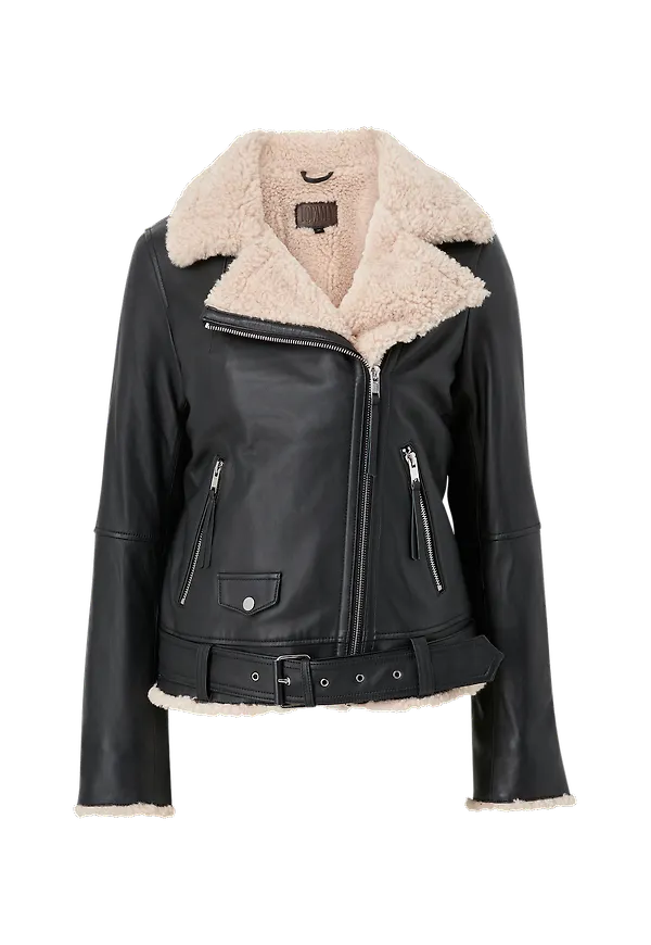 Jofama - Skinnjacka Bea Shearling Leather Biker - Svart