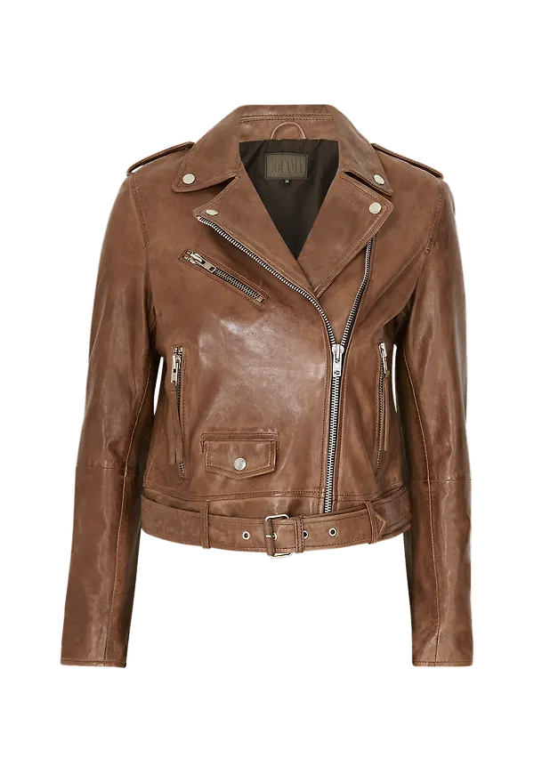 Jofama - Skinnjacka Rachel Leather Biker - Brun