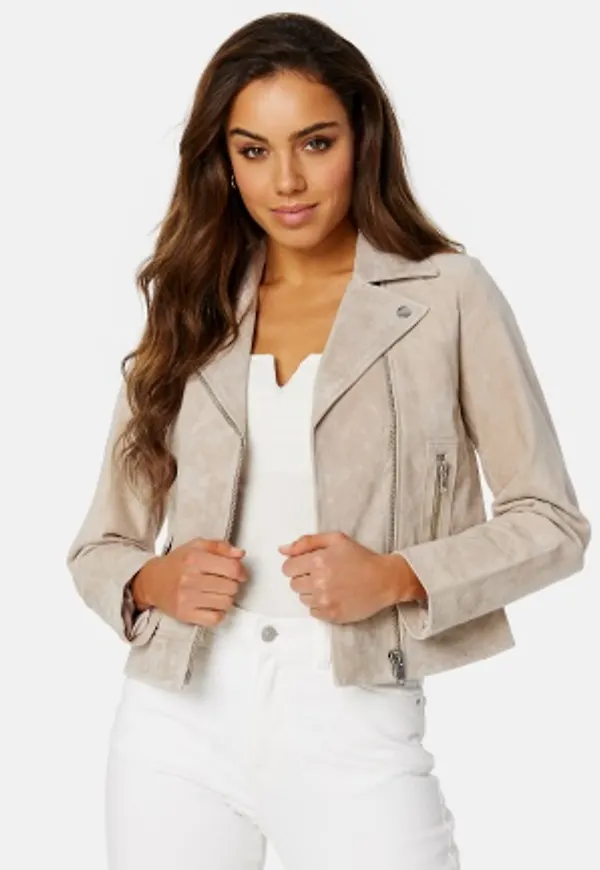 Andrea Suede Biker Jacket Beige