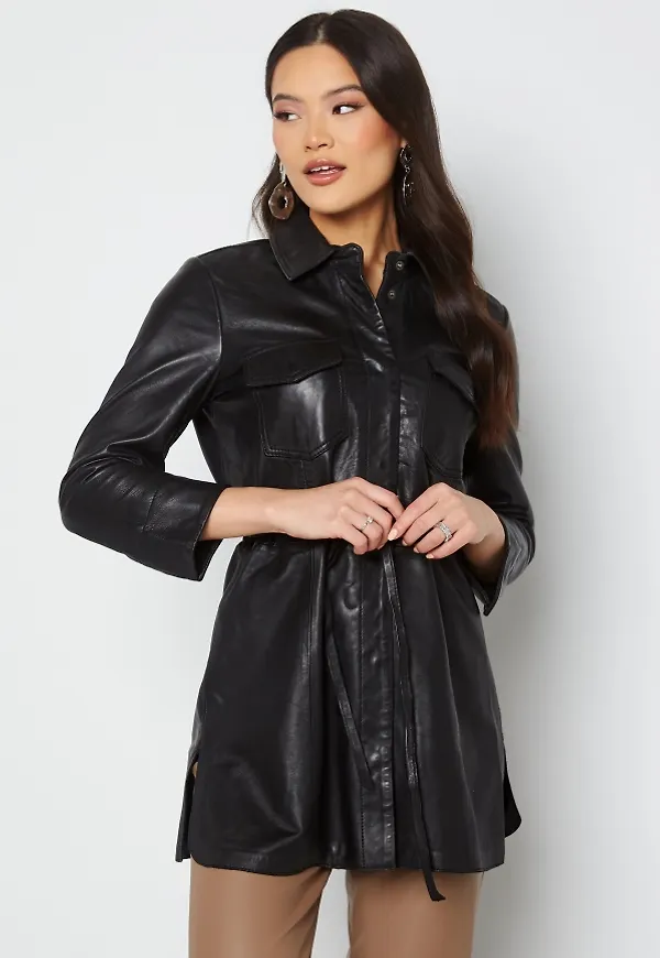 JOFAMA Jane Leather Shirt Dress 00 Black 40
