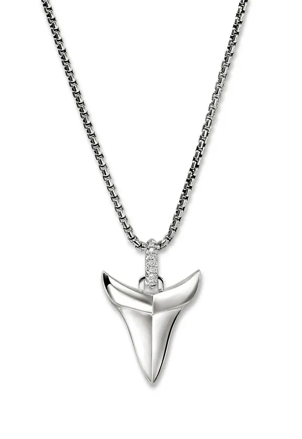 John Hardy Shark Tooth Talisman diamanthalsband - Silverfärgad