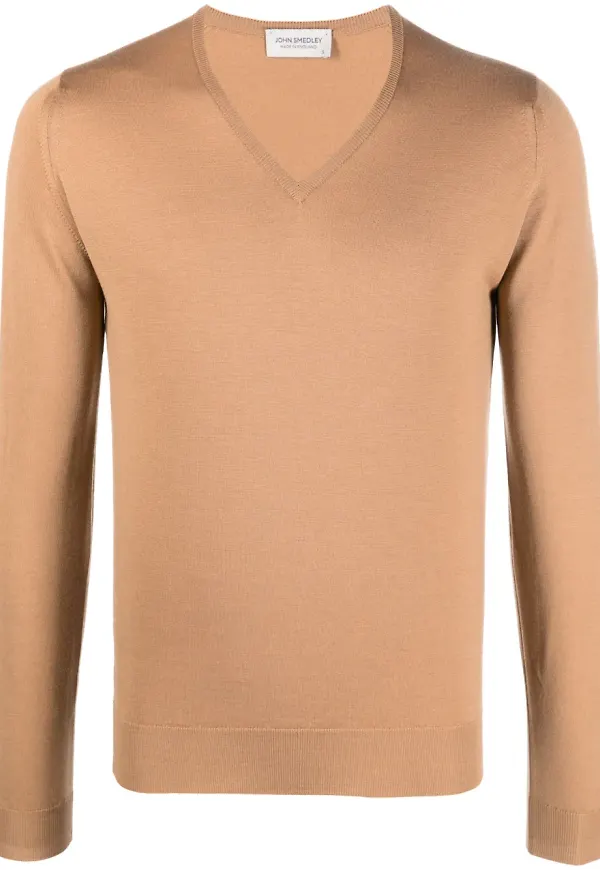 John Smedley finstickad v-ringad tröja - Brun