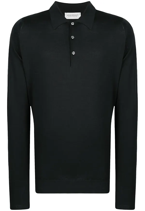 John Smedley långärmad stickad pikétröja - Svart