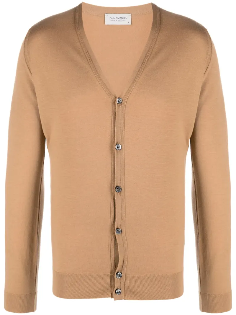 John Smedley v-ringad kofta - Brun