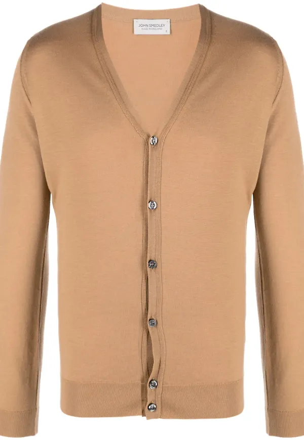 John Smedley v-ringad kofta - Brun