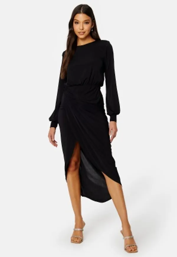 John Zack Balloon Sleeve Rouch Dress Black XXS (UK6)