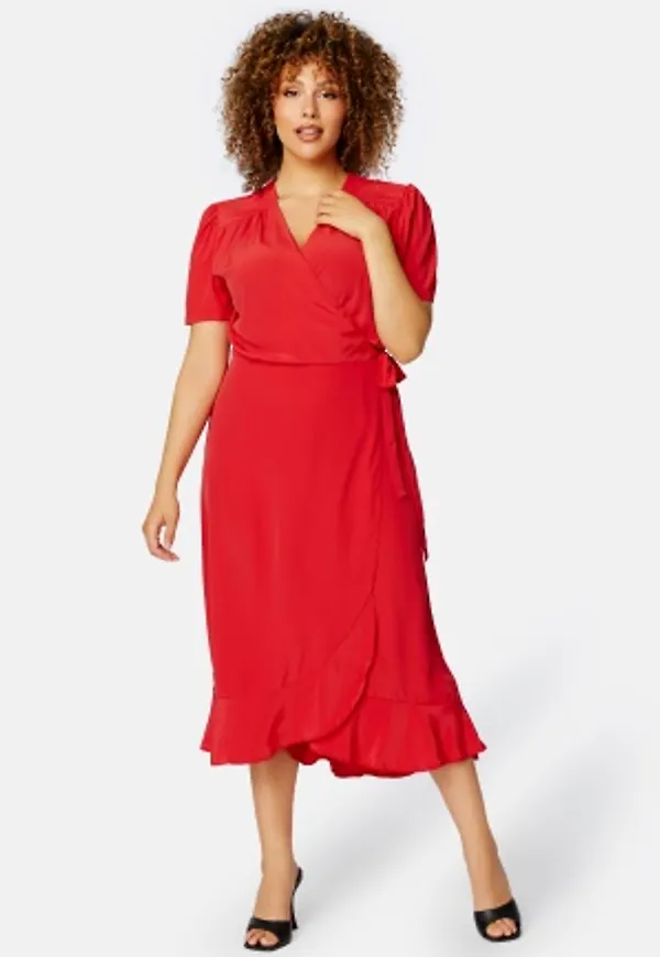 John Zack Curve Short Sleeve Wrap Frill Curve Dress Red 54 (UK26)