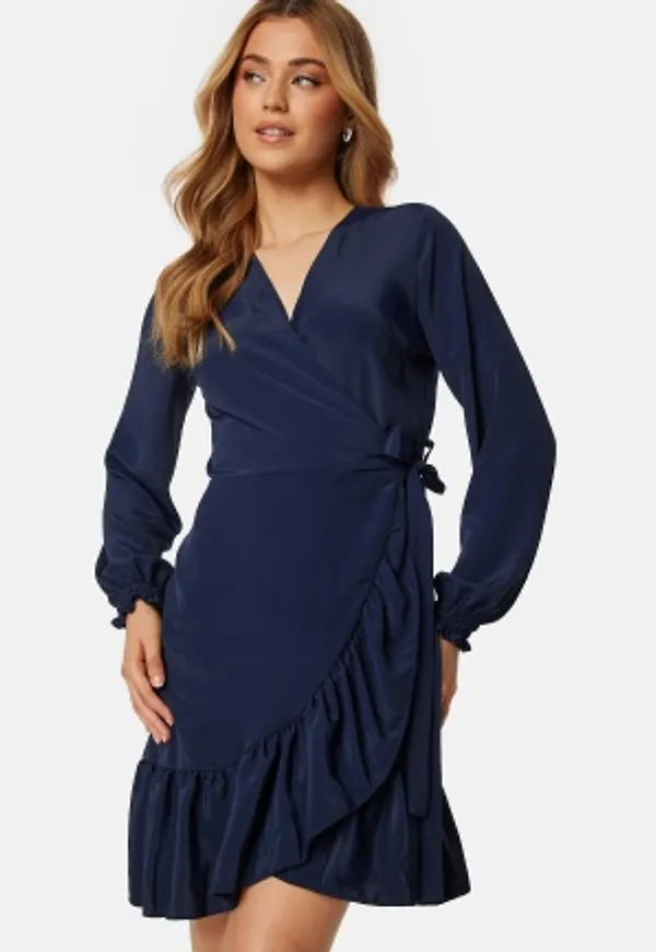 John Zack Frilly Wrap Mini Dress Navy XXS (UK6)