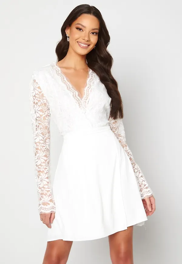 John Zack Lace Bodice Wrap Skater Dress White XXS (UK6)