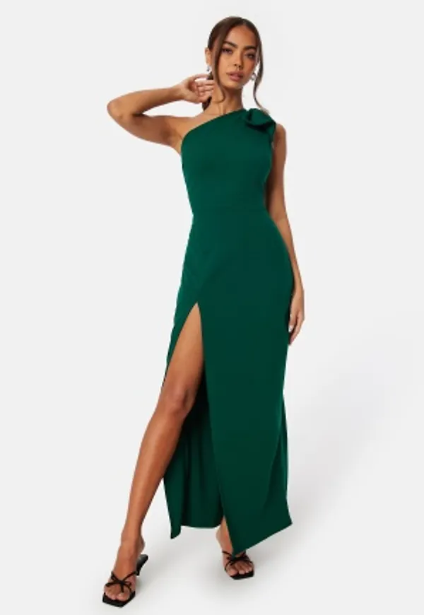John Zack One Shoulder Bow Maxi Dress Forest Green L (UK14)