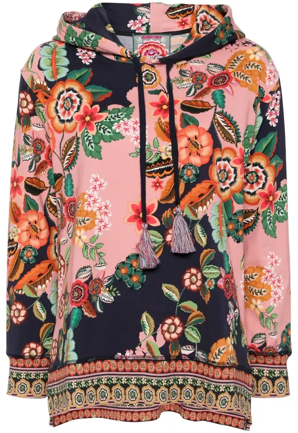 Johnny Was hoodie med asymmetrisk fåll - Rosa