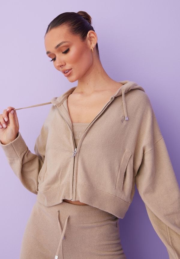 Juicy Couture - Stickade tröjor - Taupe - Knitted Zip Through Hoodie - Tröjor - Knitted sweaters