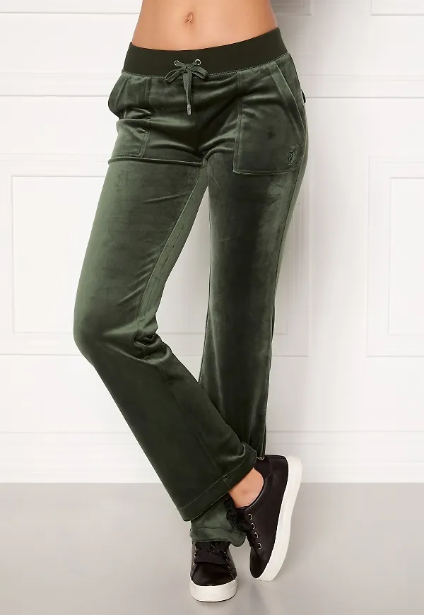 Juicy Couture Del Ray Classic Velour Pant Dark Moss M