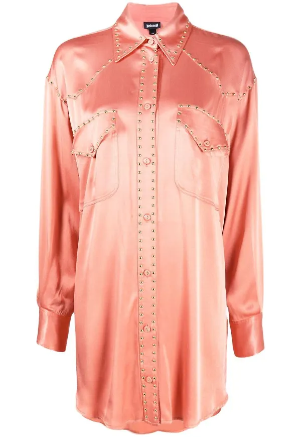 Just Cavalli satinskjorta med nitar - Rosa